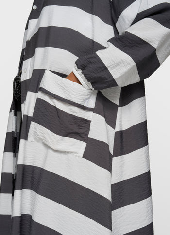 a-line dress stripes | white/brownish grey