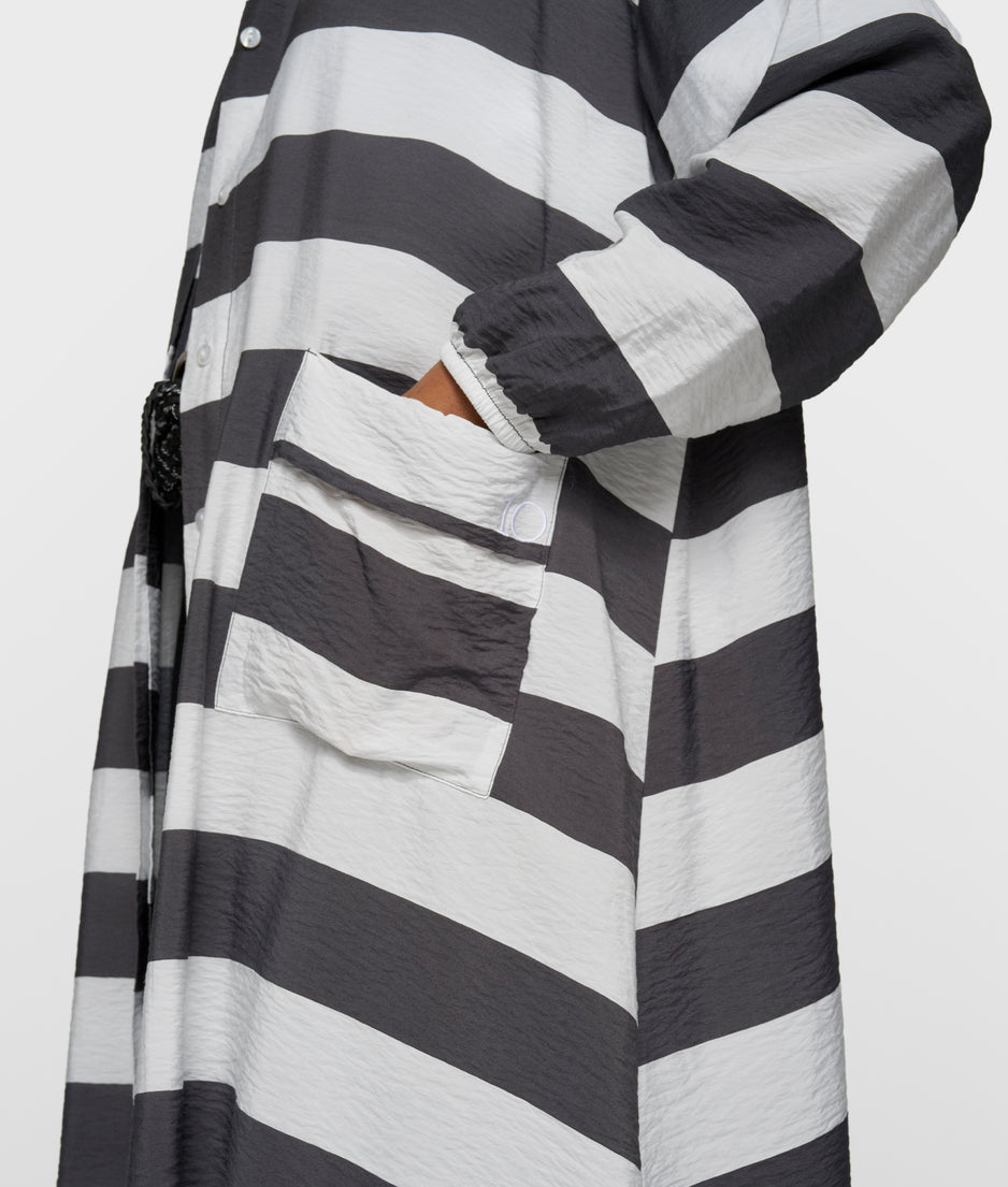 a-line dress stripes | white/brownish grey