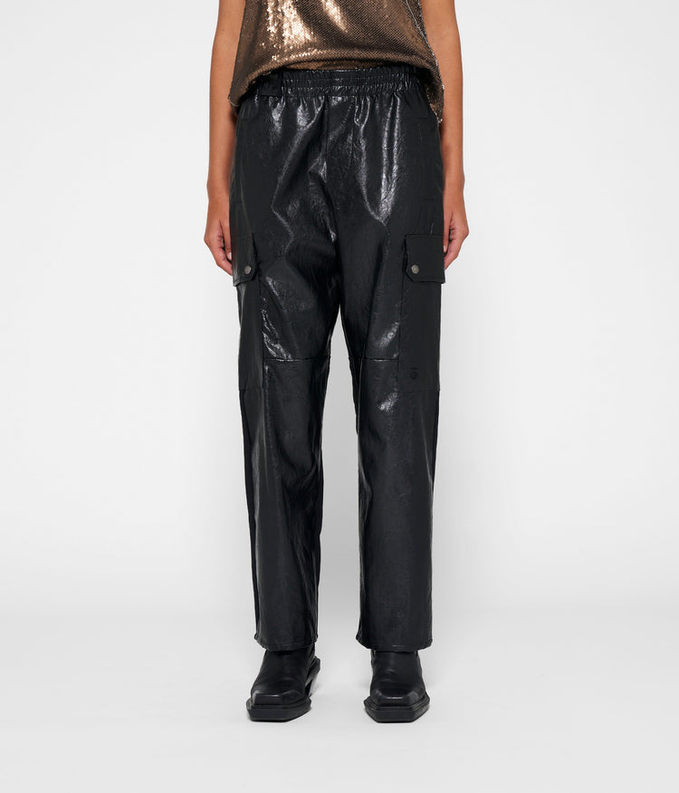 leather look cargo jogger | black
