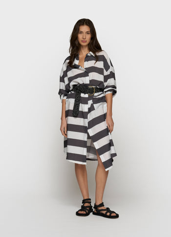 a-line dress stripes | white/brownish grey