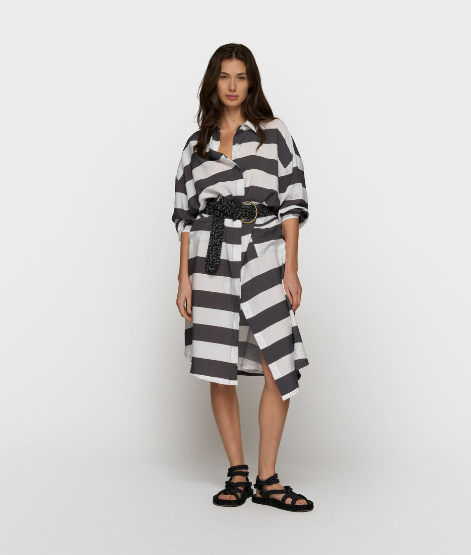a-line dress stripes | white/brownish grey