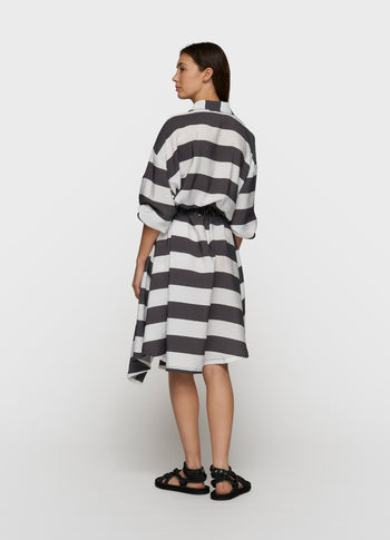 a-line dress stripes | white/brownish grey