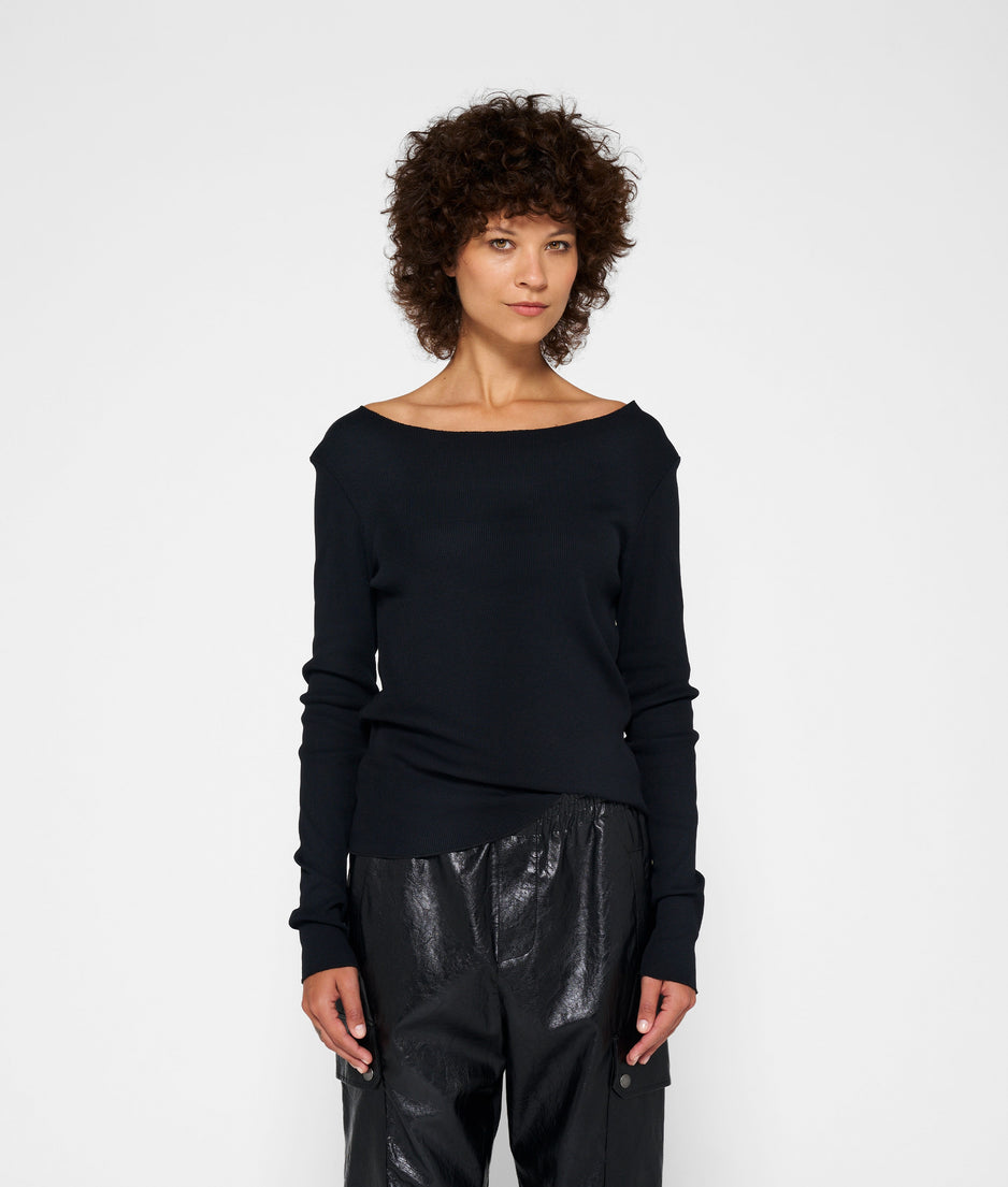 soft rib boatneck tee | black
