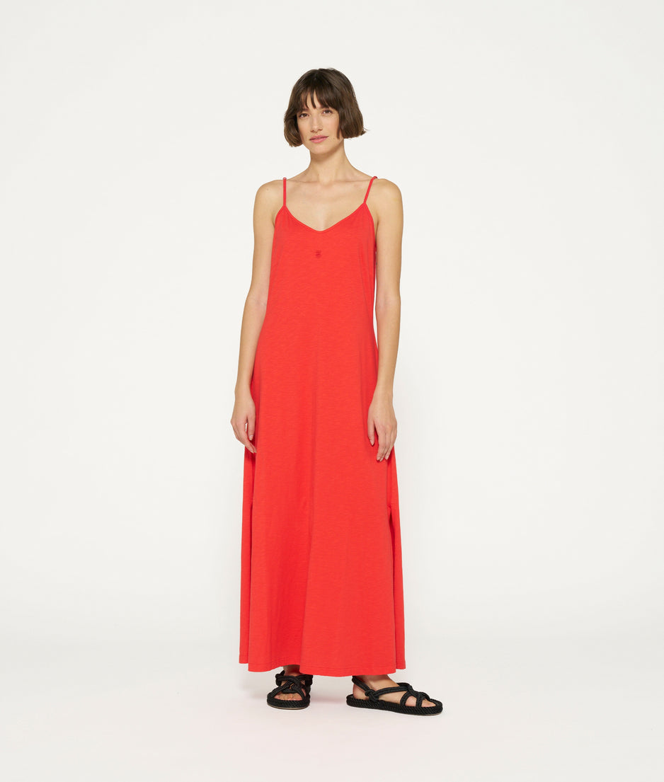 strappy dress | poppy red