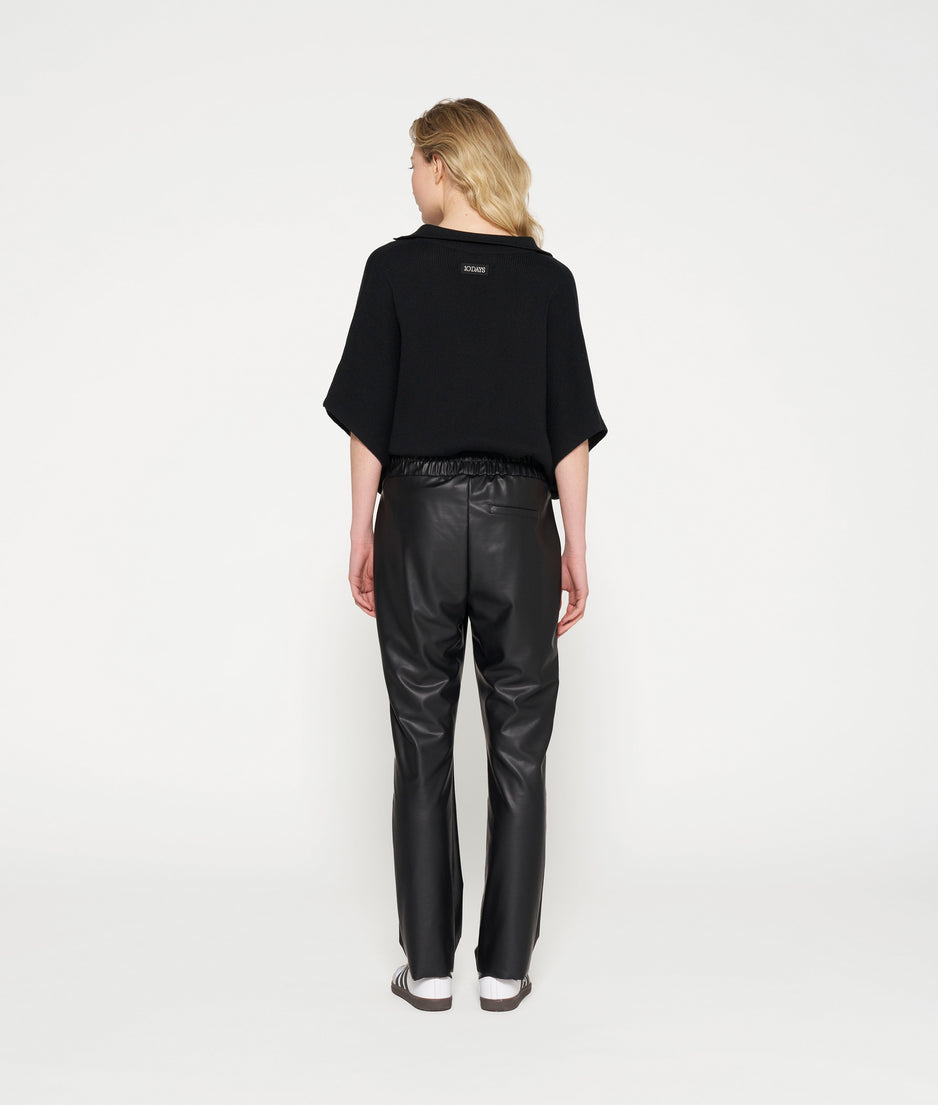 leather look flared pants | black
