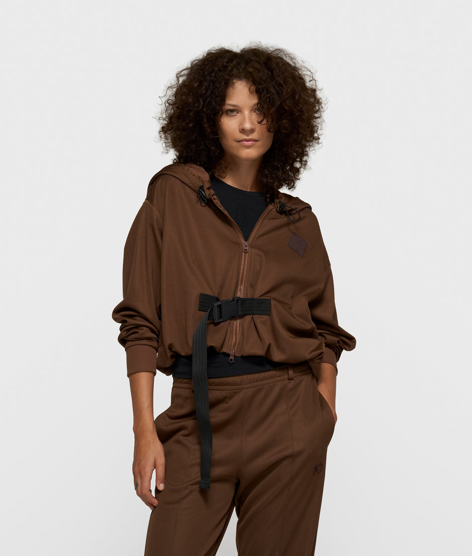 belted zip hoodie | dark truffle