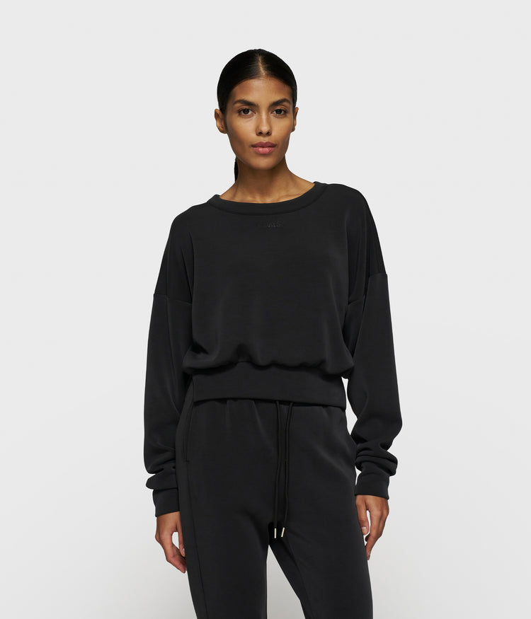 soft scuba cropped sweater | black