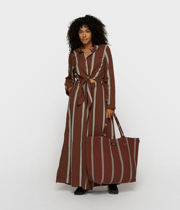 wide leg pants stripes | deep brown