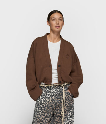 cropped baseball cardigan | dark truffle