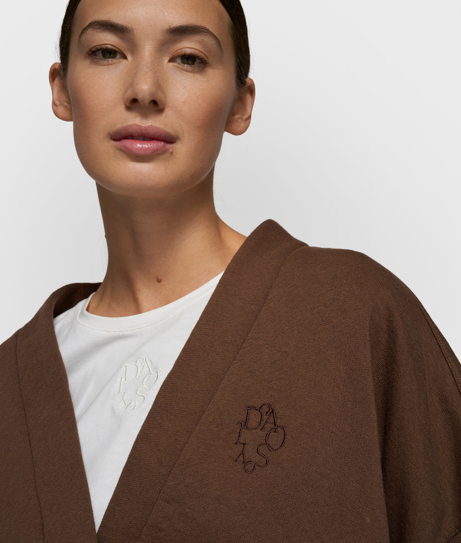 cropped baseball cardigan | dark truffle