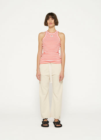 tank top rib stripes | white/poppy red