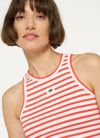 tank top rib stripes | white/poppy red