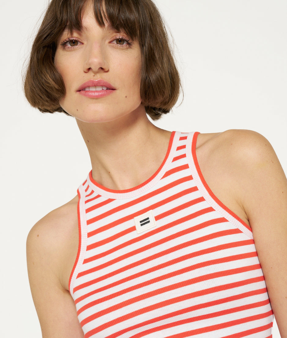 tank top rib stripes | white/poppy red