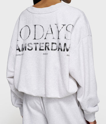 pleated sweater back stamp | white grey melee