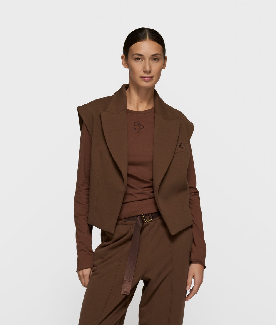 sleeveless blazer | dark truffle