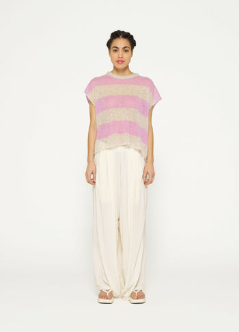 tee thin knit stripes | light safari/violet