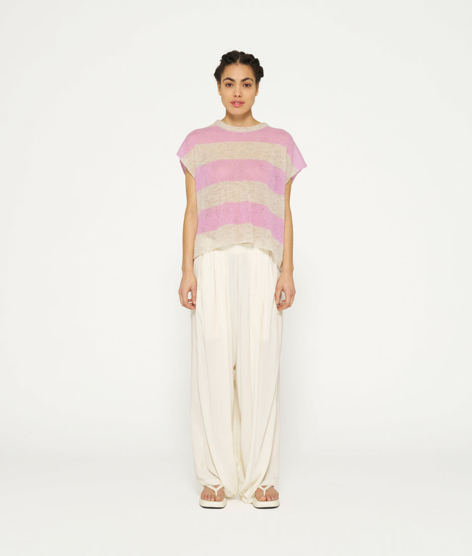 tee thin knit stripes | light safari/violet