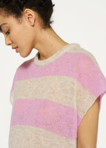 tee thin knit stripes | light safari/violet