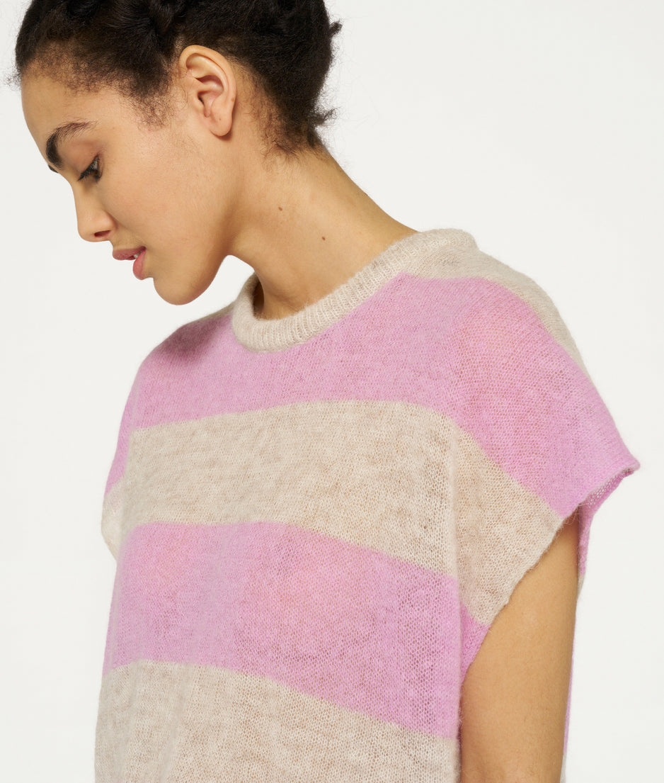 tee thin knit stripes | light safari/violet