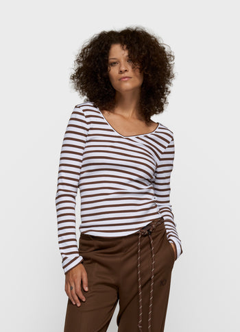 v-neck ballet top stripes | white/dark truffle