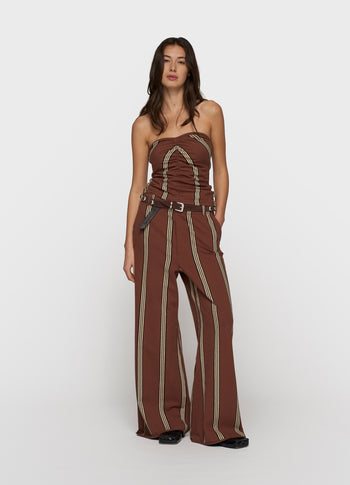 wide leg jogger stripes | deep brown