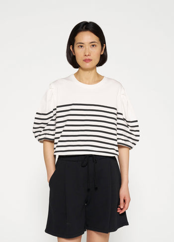 balloon sleeve tee stripes | ecru/black