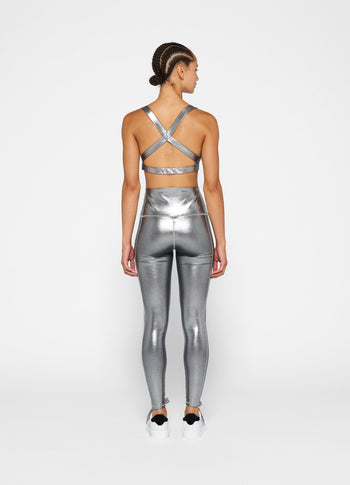 shiny yoga leggings | silver