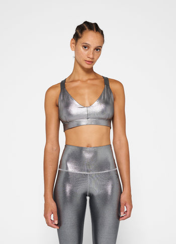 shiny yoga leggings | silver