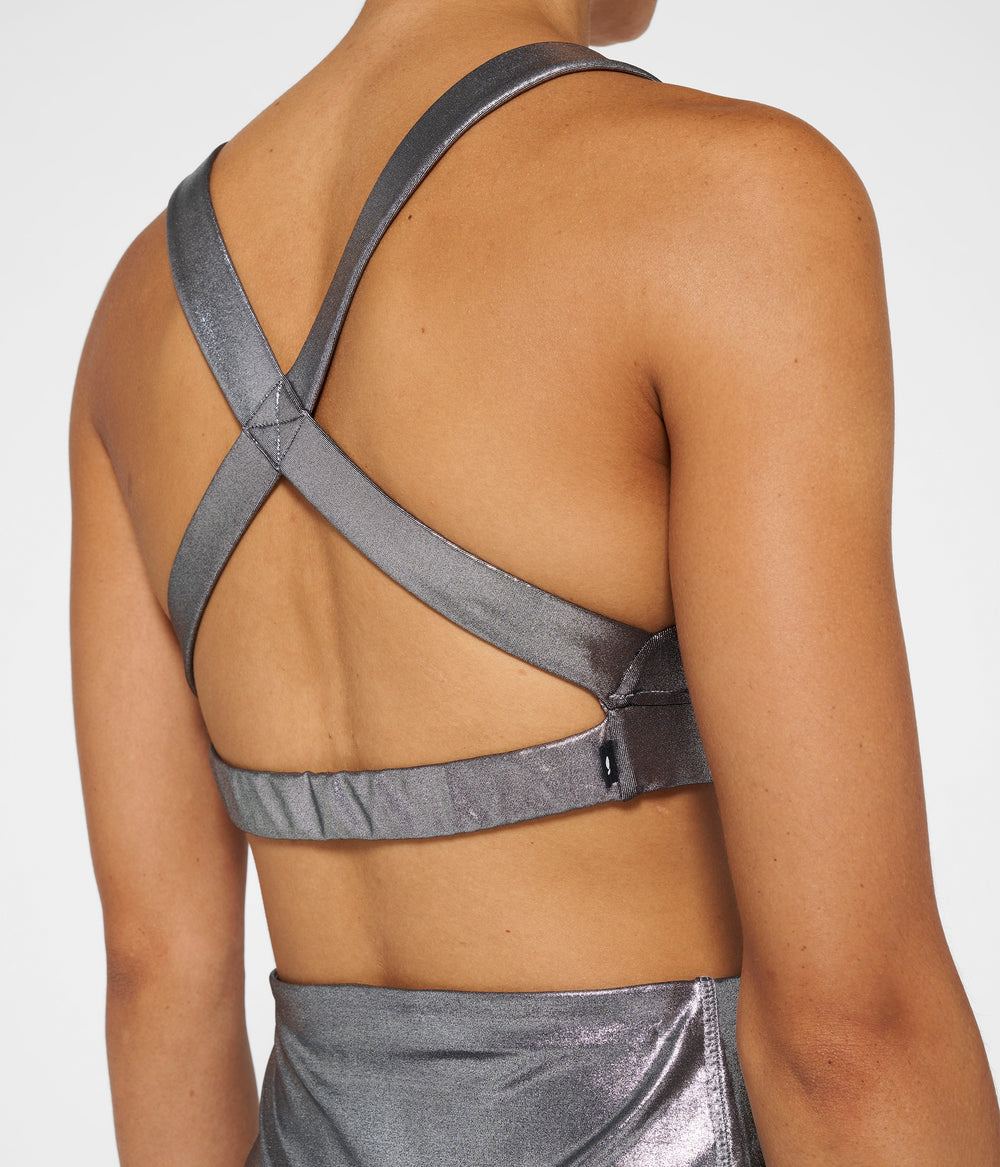 shiny sporty bra | silver
