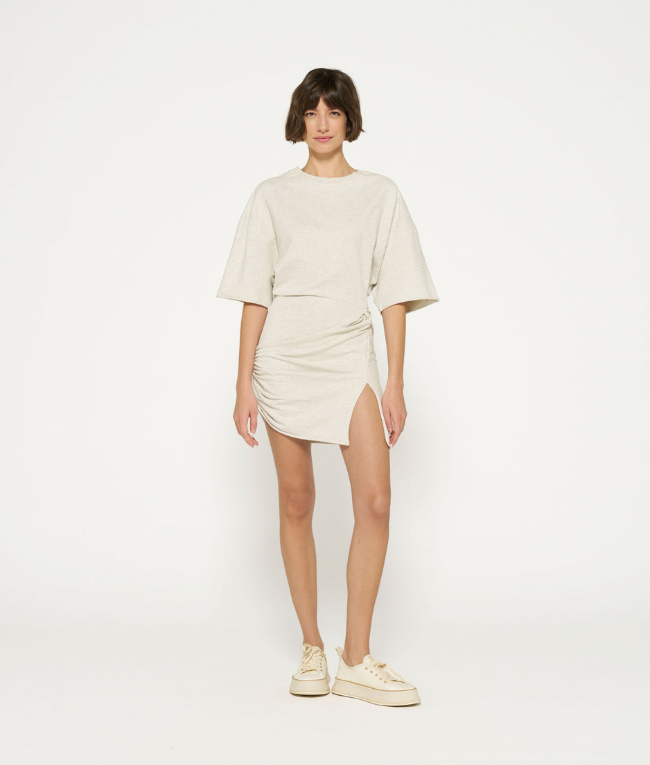 shortsleeve mini dress fleece | soft white melee