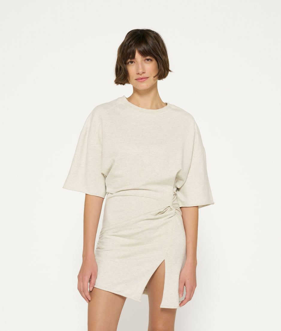 shortsleeve mini dress fleece | soft white melee