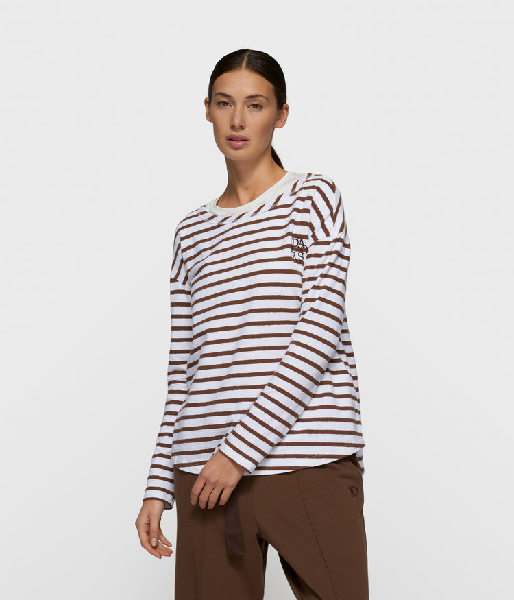 long sleeve tee stripes | white/dark truffle