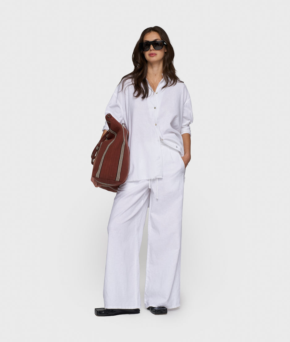 cotton linen pants | white