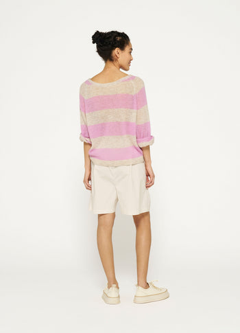 sweater thin knit stripes | light safari/violet