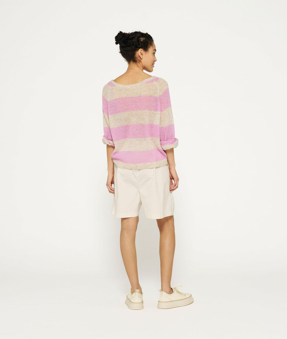 sweater thin knit stripes | light safari/violet