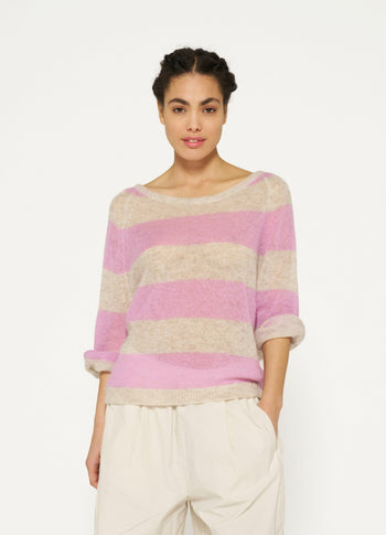 sweater thin knit stripes | light safari/violet
