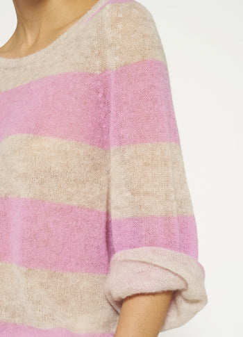 sweater thin knit stripes | light safari/violet