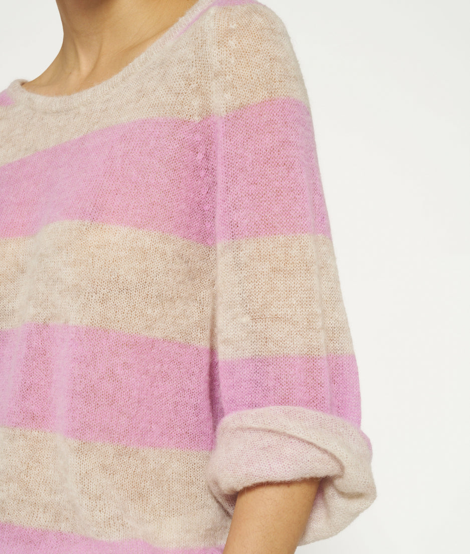 sweater thin knit stripes | light safari/violet