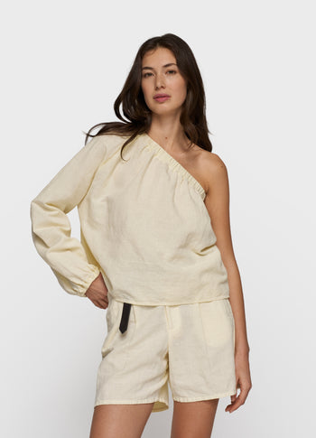 one shoulder top linen | soft vanilla