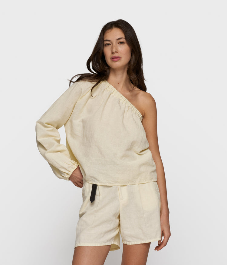 one shoulder top linen | soft vanilla