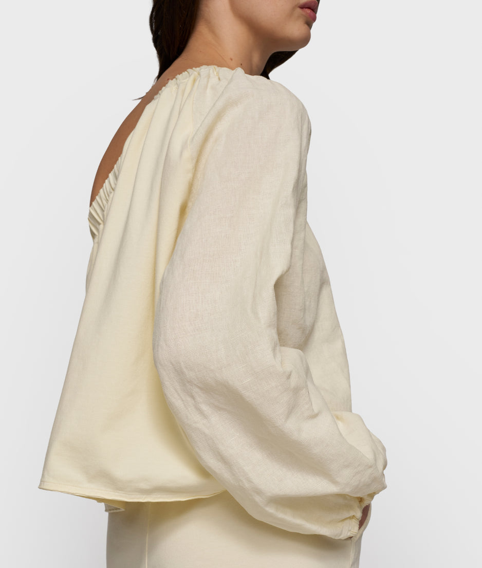 one shoulder top linen | soft vanilla