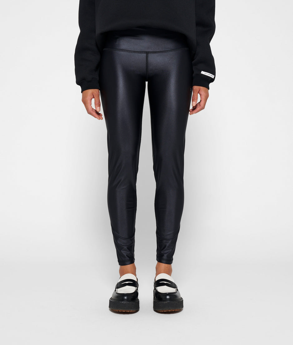 metallic yoga leggings | black