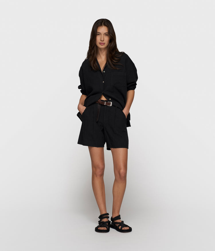 wide shorts linen | black