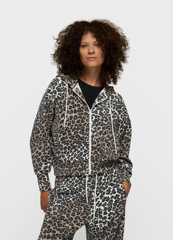 soft scuba hoodie leopard | ecru