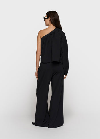 one shoulder top linen | black