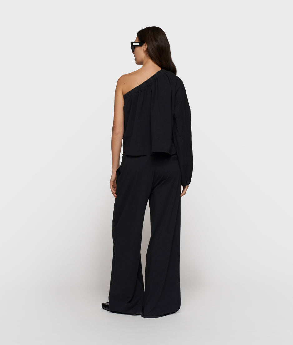 one shoulder top linen | black