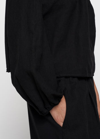 one shoulder top linen | black