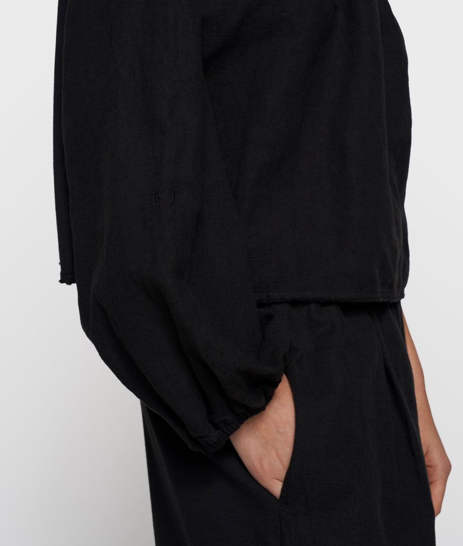one shoulder top linen | black