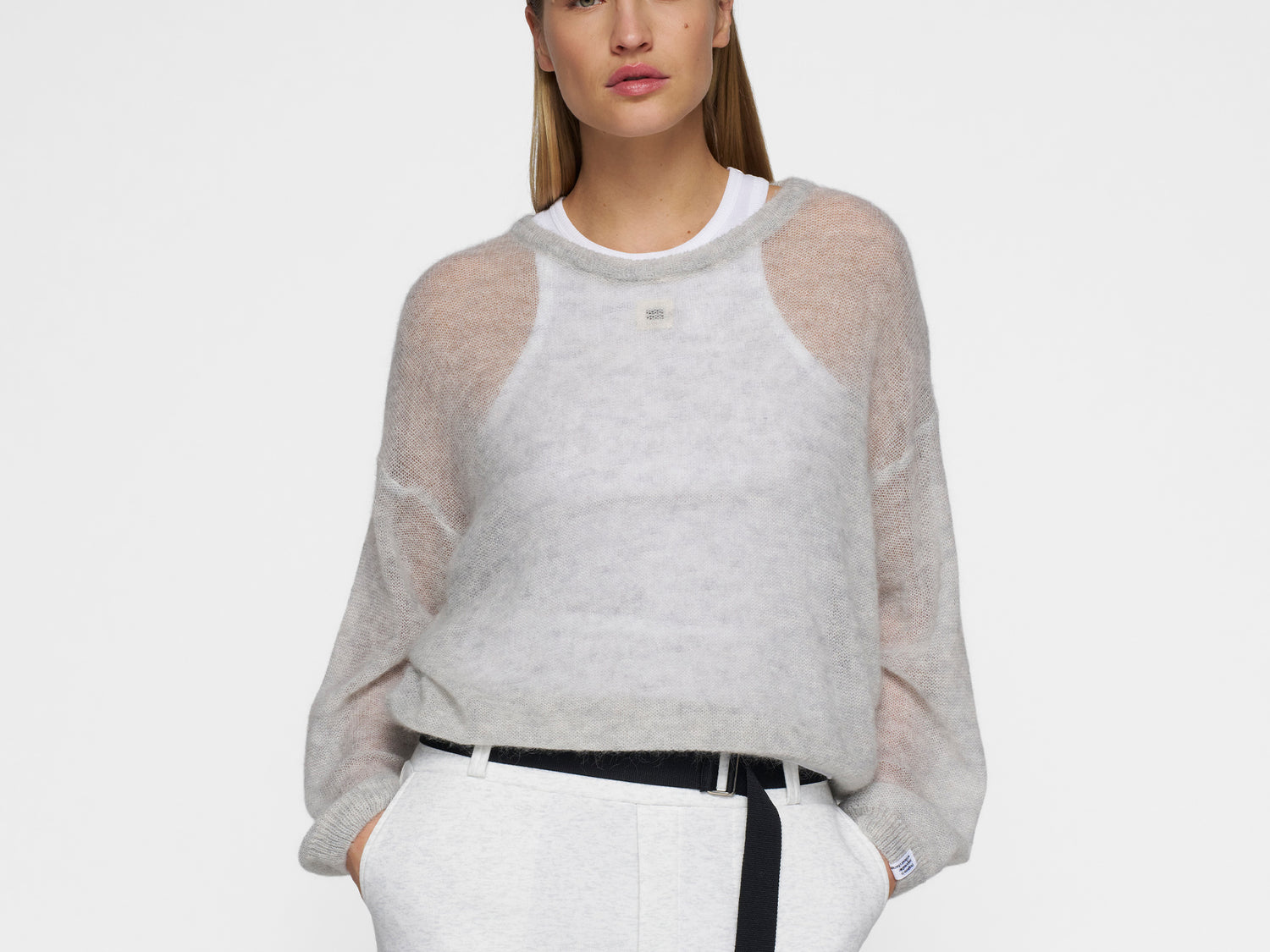 thin knit sweater | light grey melee