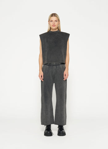 washed padded shoulder tee | ash grey